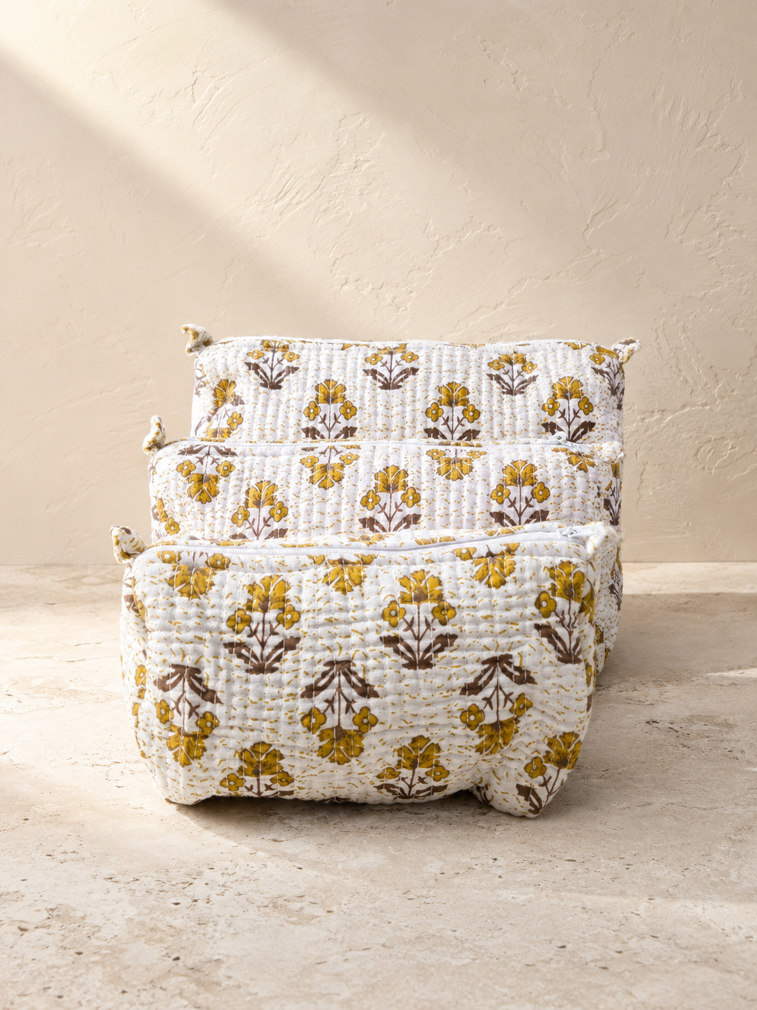 Hand Block Printed Cotton Quilted Tote Bag with Pouches ( Combo Set ) view 3
