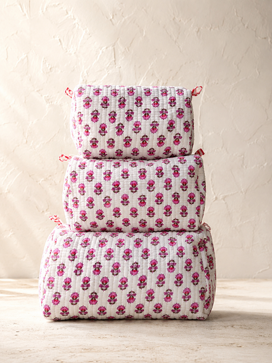 Hand Block Printed Cotton Quilted Tote Bag with Pouches ( Combo Set ) view 3