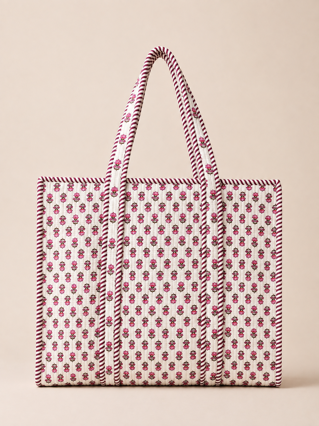 Hand Block Printed Cotton Quilted Tote Bag with Pouches ( Combo Set ) view 2