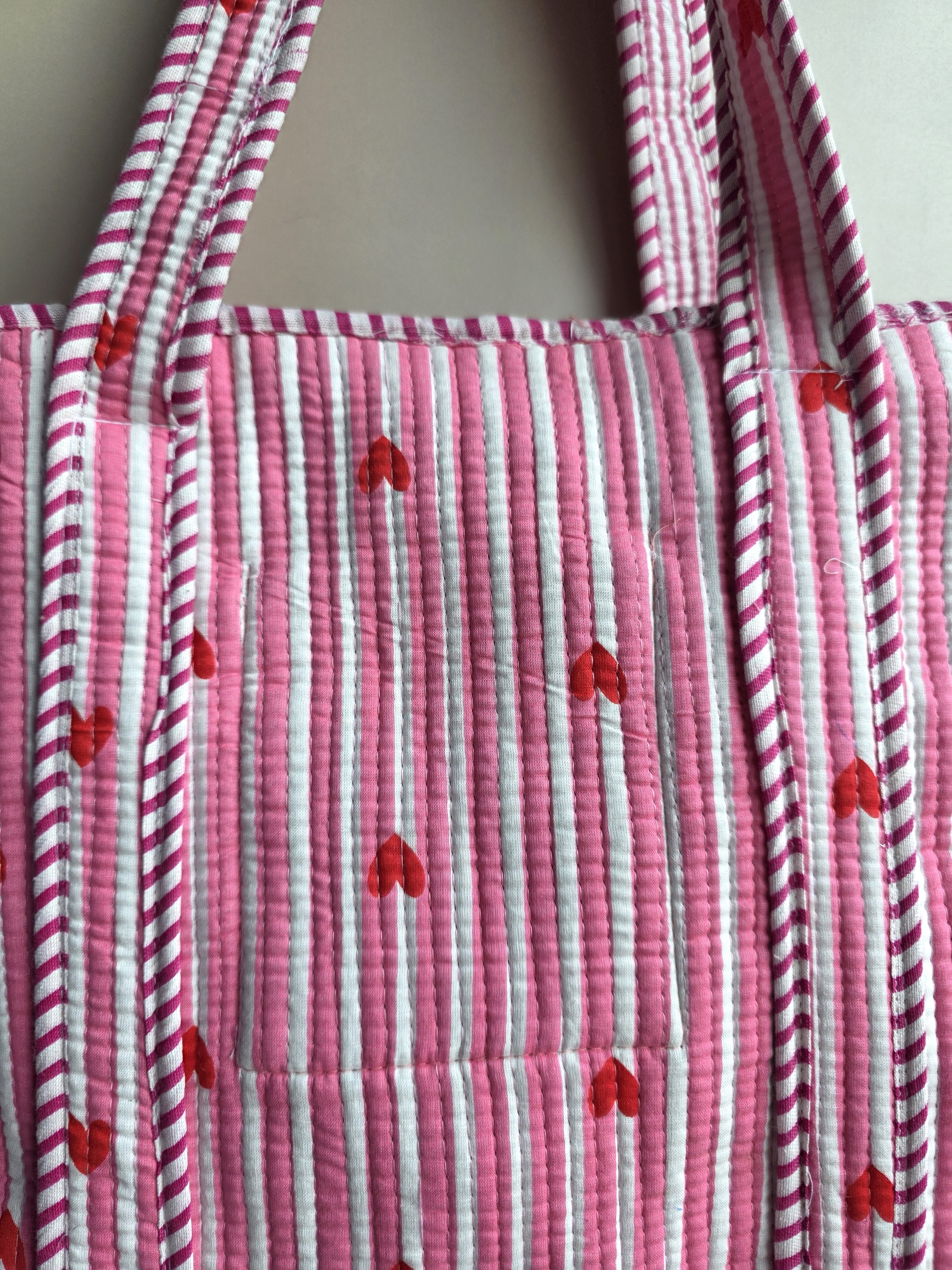 Hand Block Printed Cotton Quilted Tote Bag with Pouches ( Combo Set ) view 5