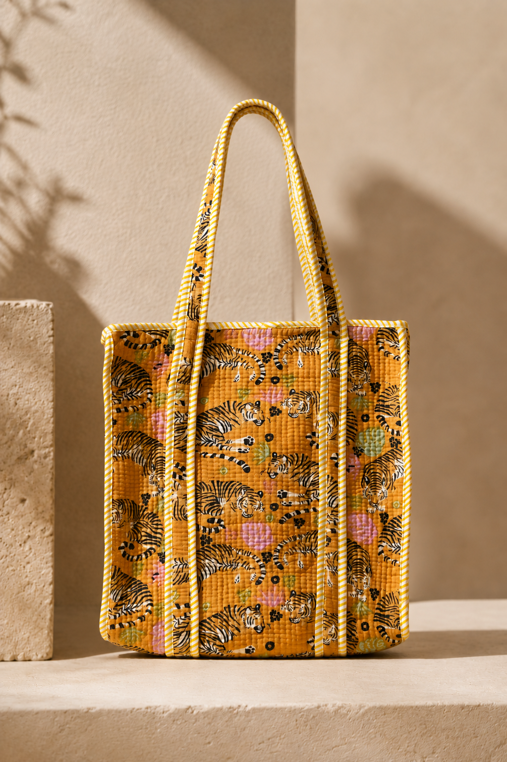 Hand Block Printed Cotton Quilted Tote Bag