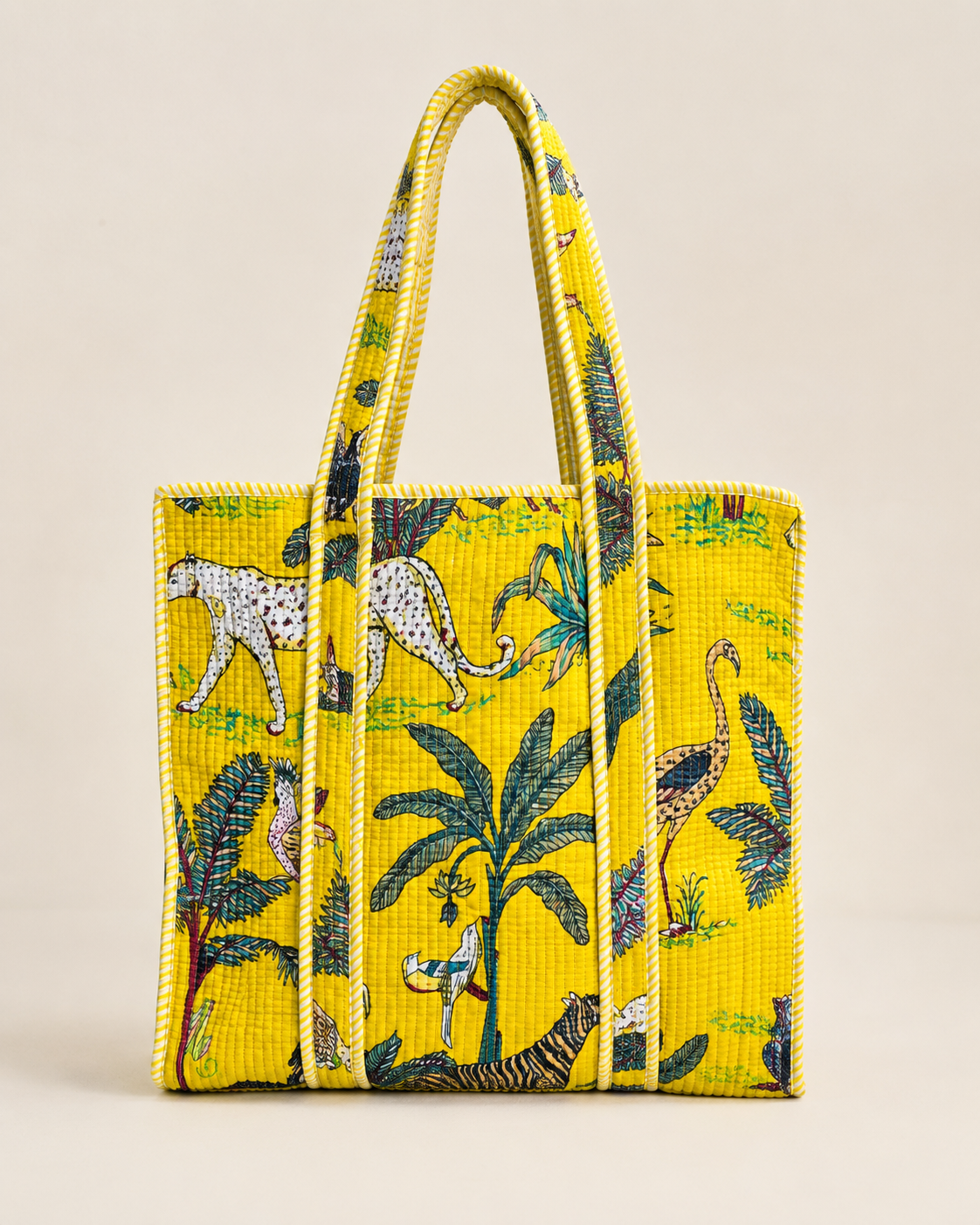 Hand Block Printed Cotton Quilted Tote Bag with Pouches ( Combo Set ) view 2