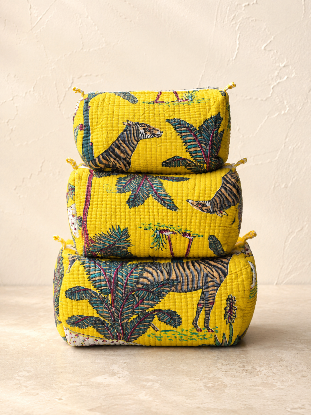 Hand Block Printed Cotton Quilted Tote Bag with Pouches ( Combo Set ) view 3