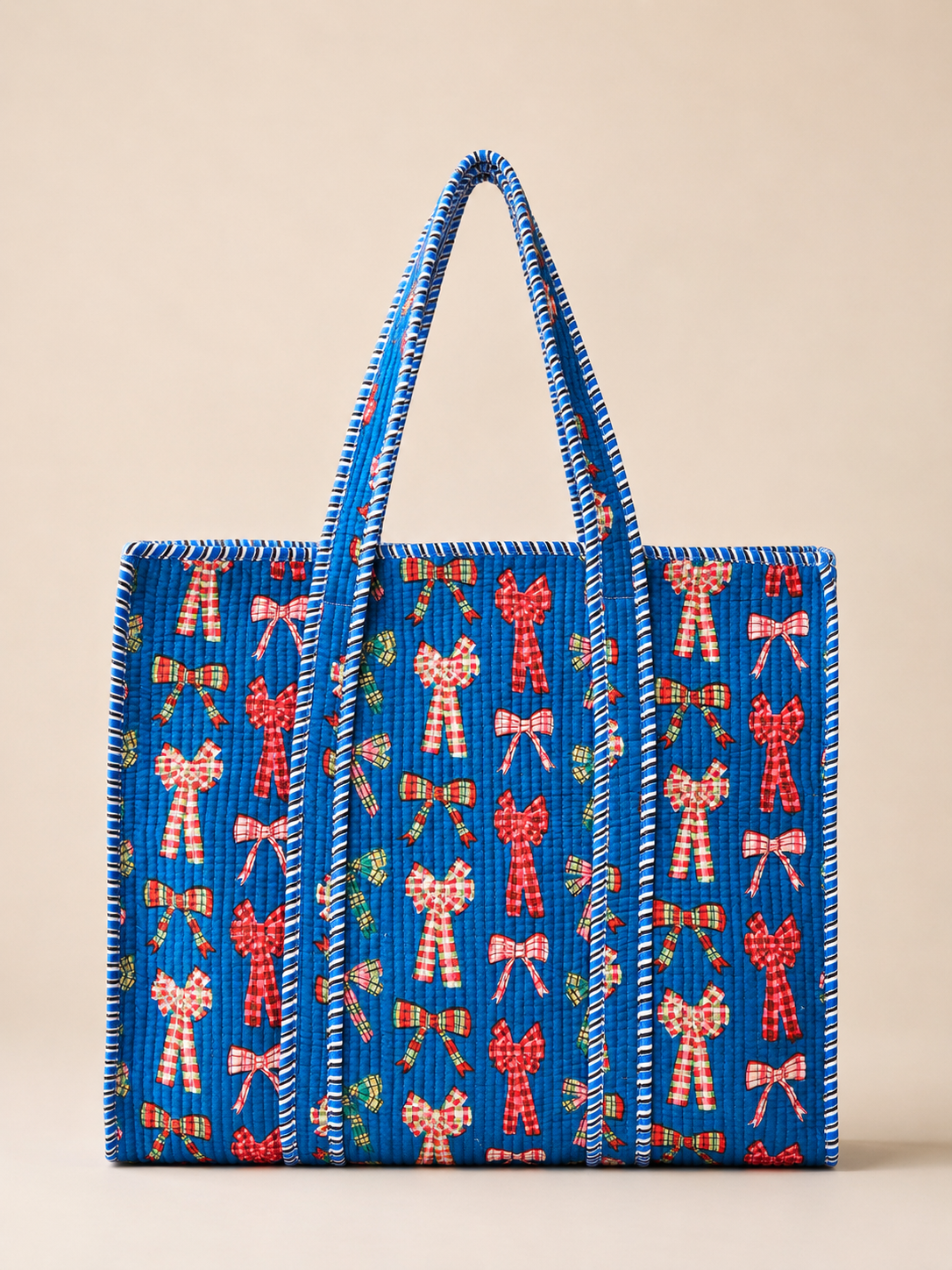Hand Block Printed Cotton Quilted Tote Bag with Pouches ( Combo Set ) view 2