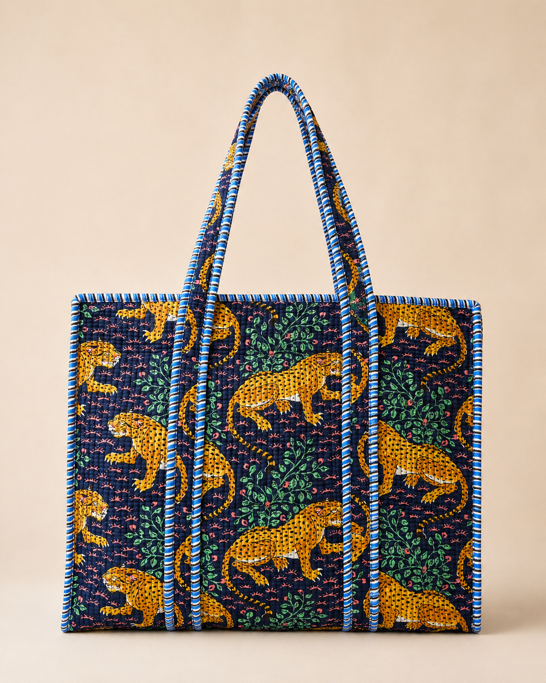 Hand Block Printed Cotton Quilted Tote Bag with Pouches ( Combo Set ) view 2