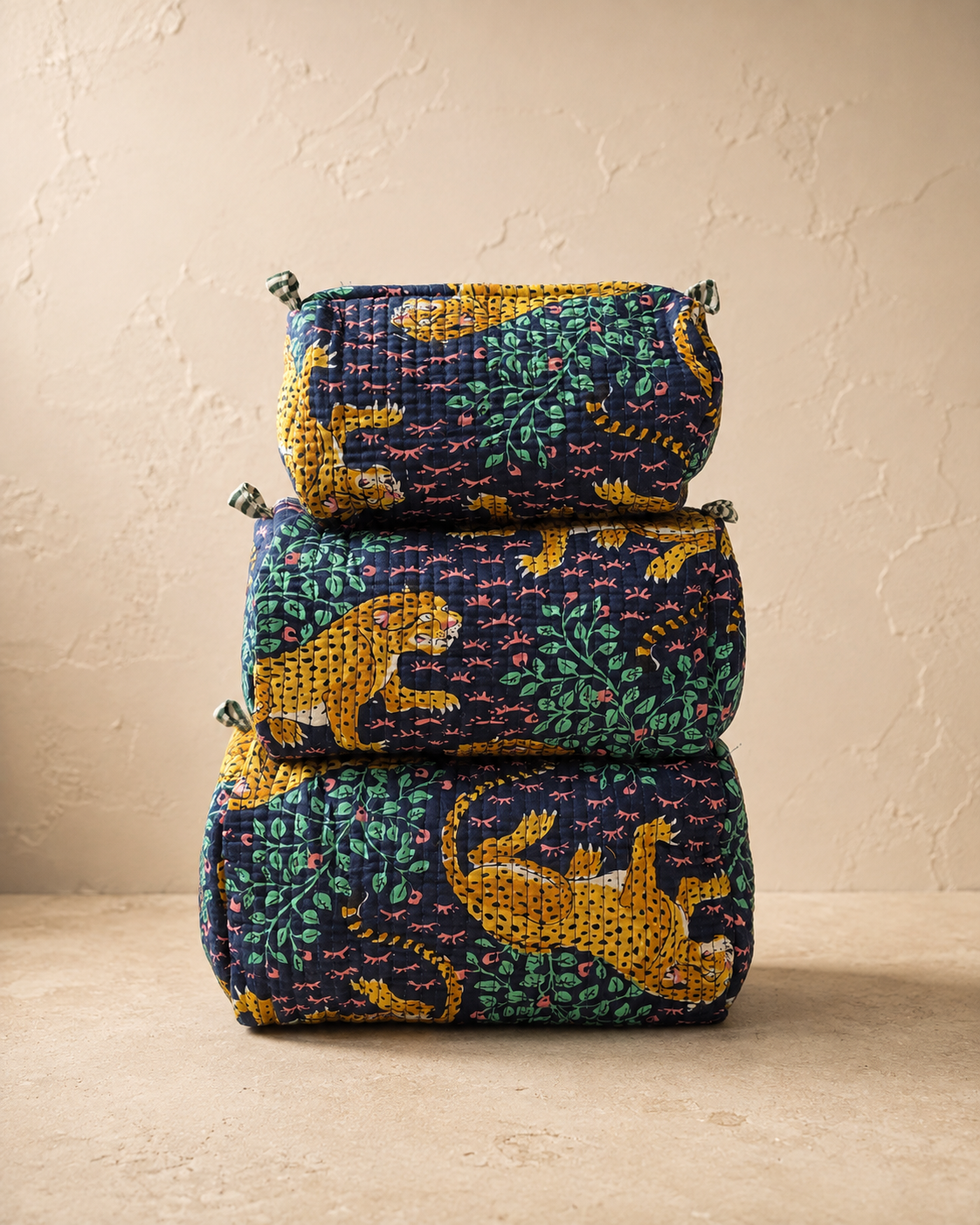 Hand Block Printed Cotton Quilted Tote Bag with Pouches ( Combo Set ) view 3
