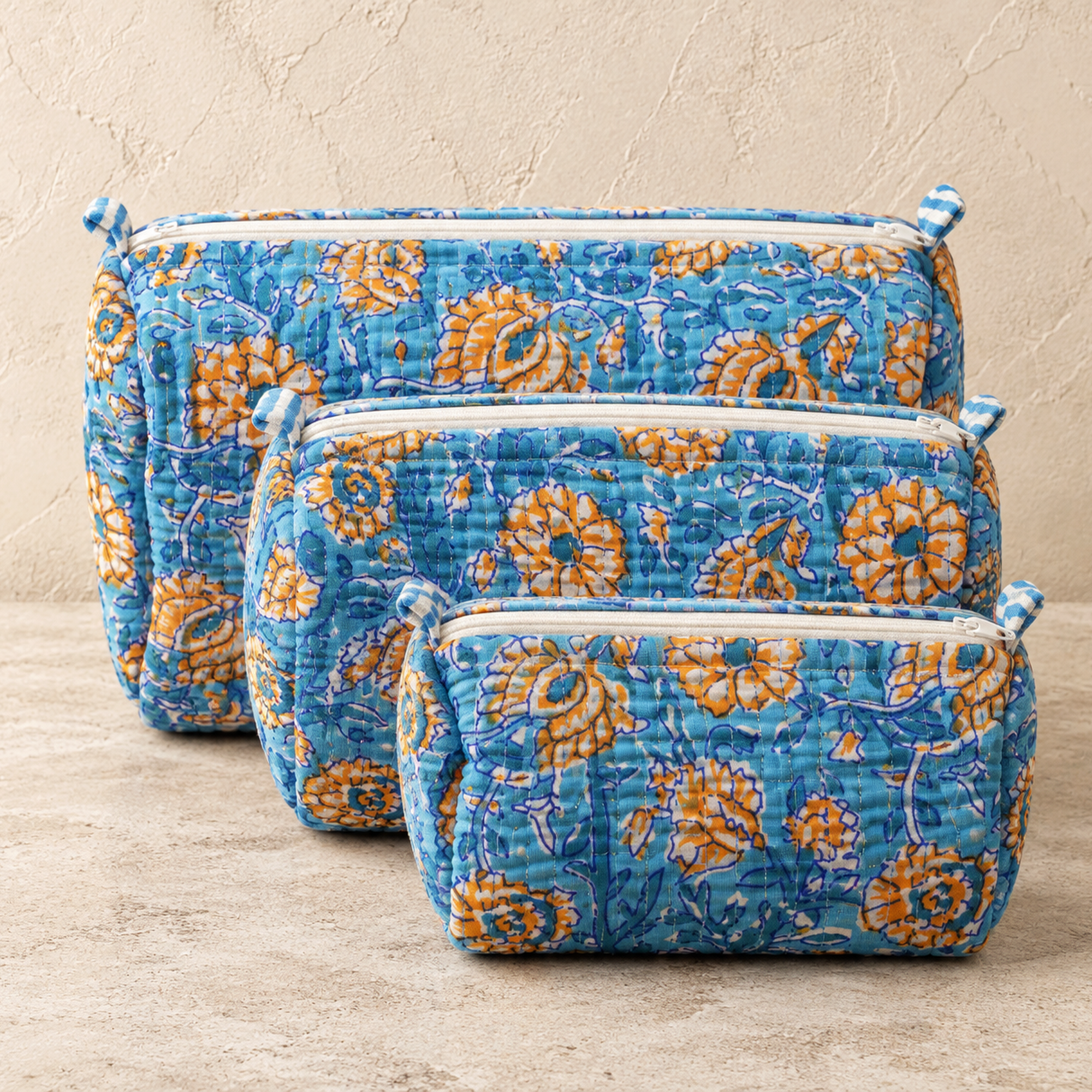 Hand Block Printed Cotton Quilted Pouches
