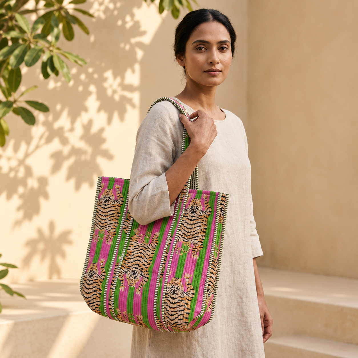 Hand Block Printed Cotton Quilted Tote Bag view 7