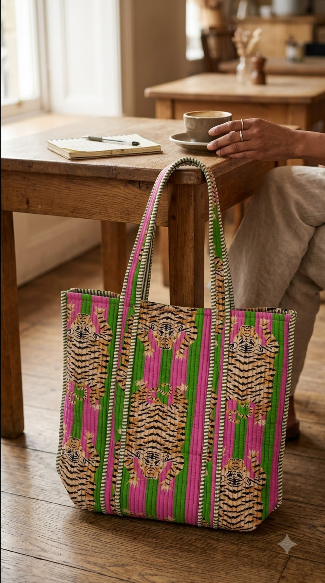Hand Block Printed Cotton Quilted Tote Bag view 2