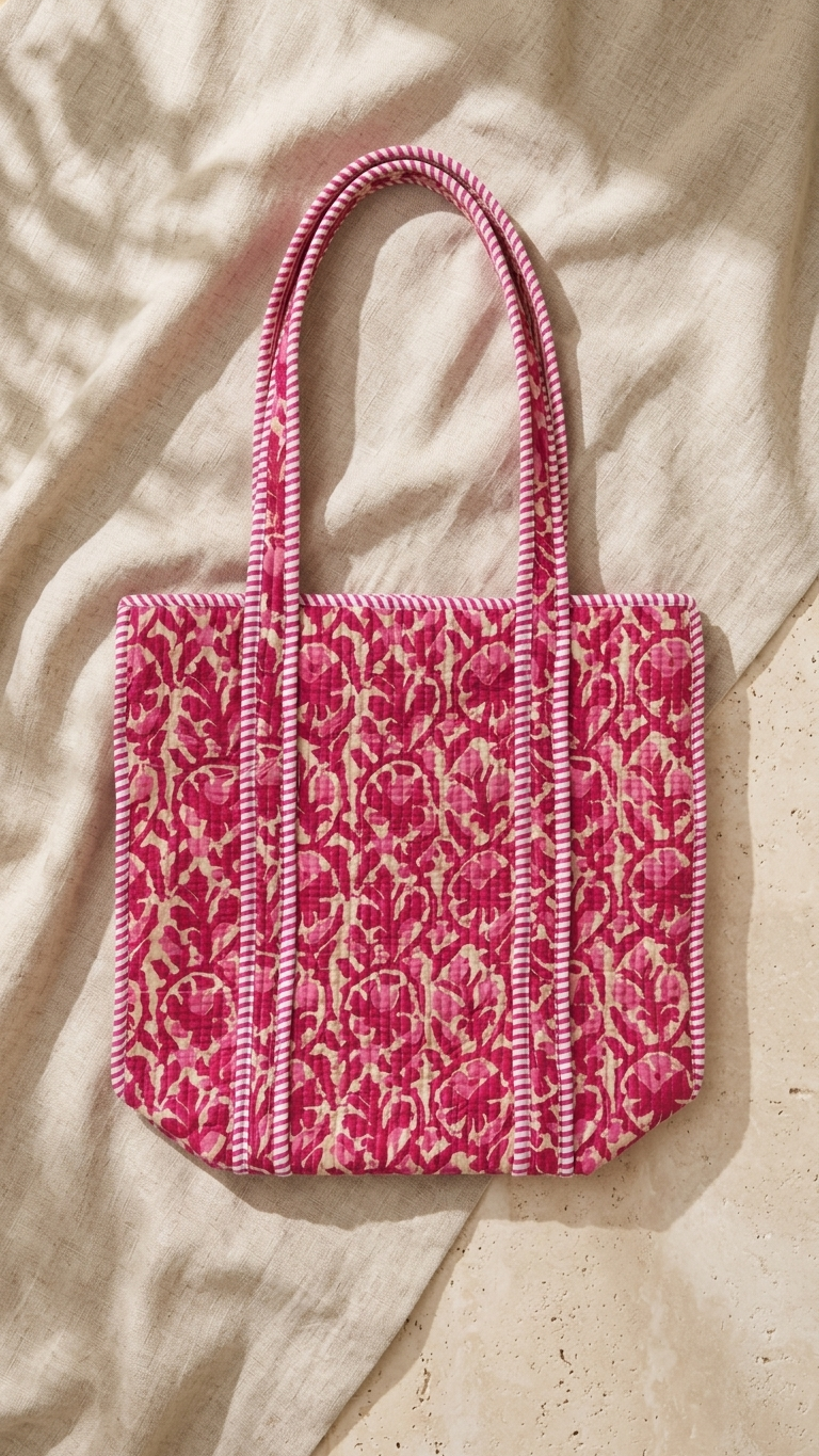 Hand Block Printed Cotton Quilted Tote Bag view 7