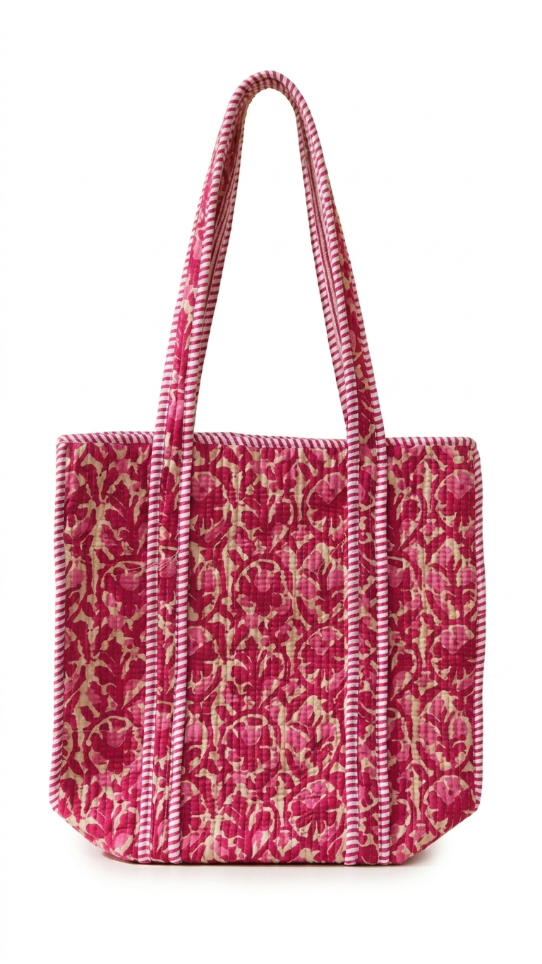Hand Block Printed Cotton Quilted Tote Bag view 6