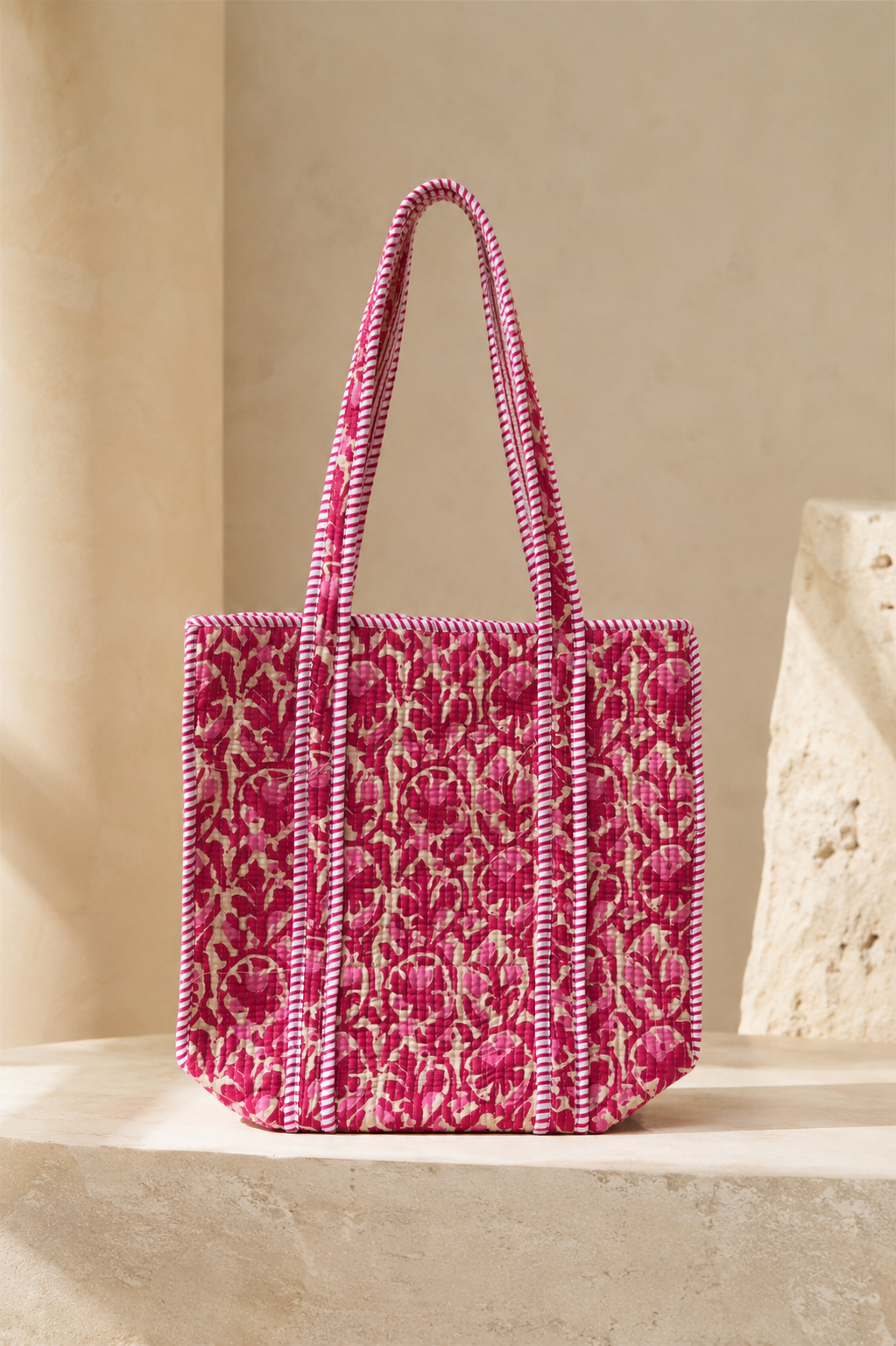Hand Block Printed Cotton Quilted Tote Bag
