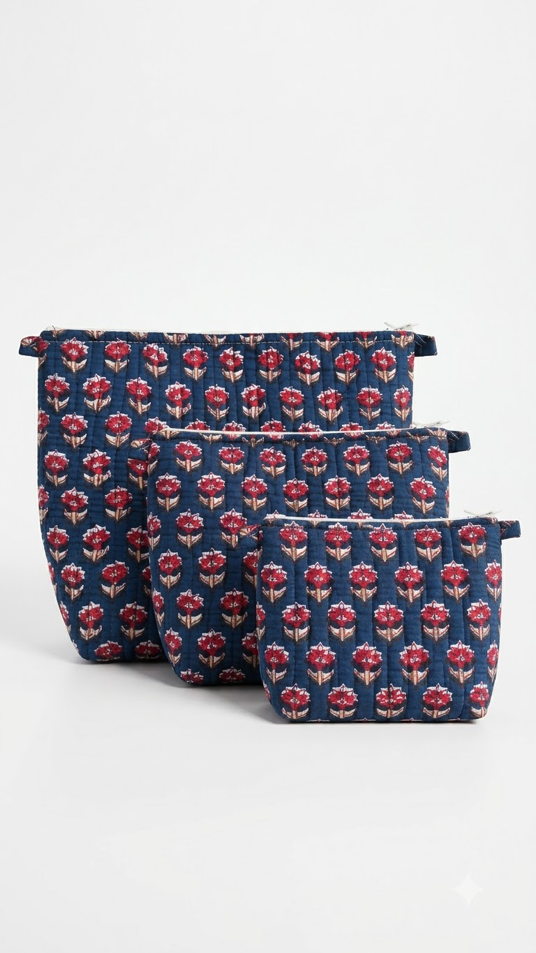 Hand Block Printed Cotton Quilted Pouches view 2