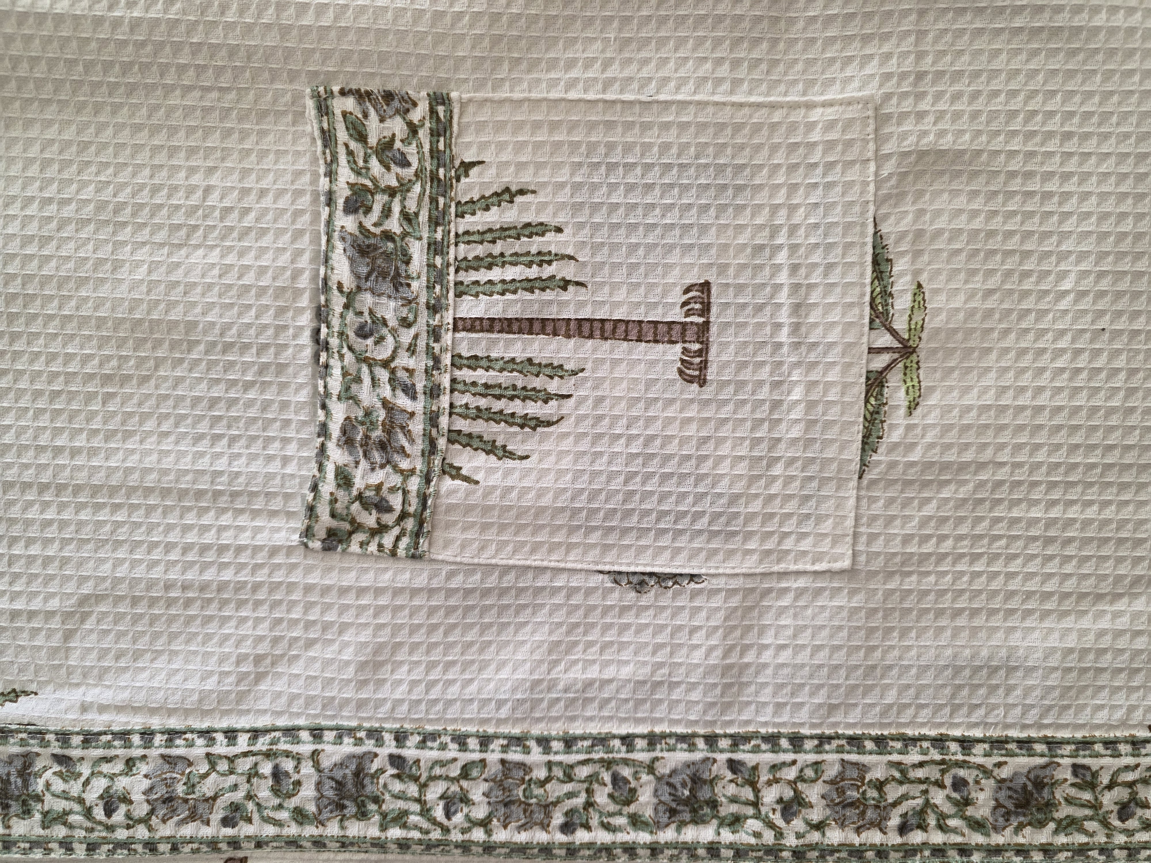 Hand Block Printed Cotton Waffle Bathrobe view 7