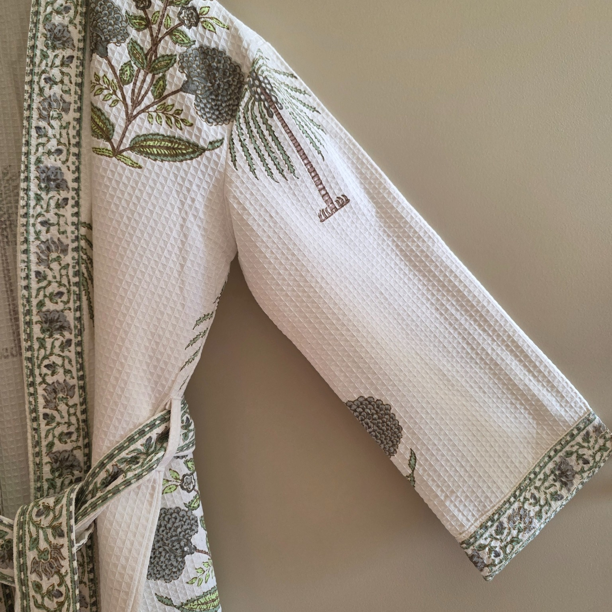 Hand Block Printed Cotton Waffle Bathrobe