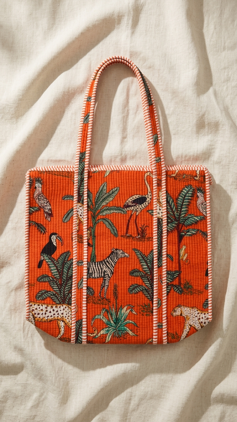 Hand Block Printed Cotton Quilted Tote Bag view 5