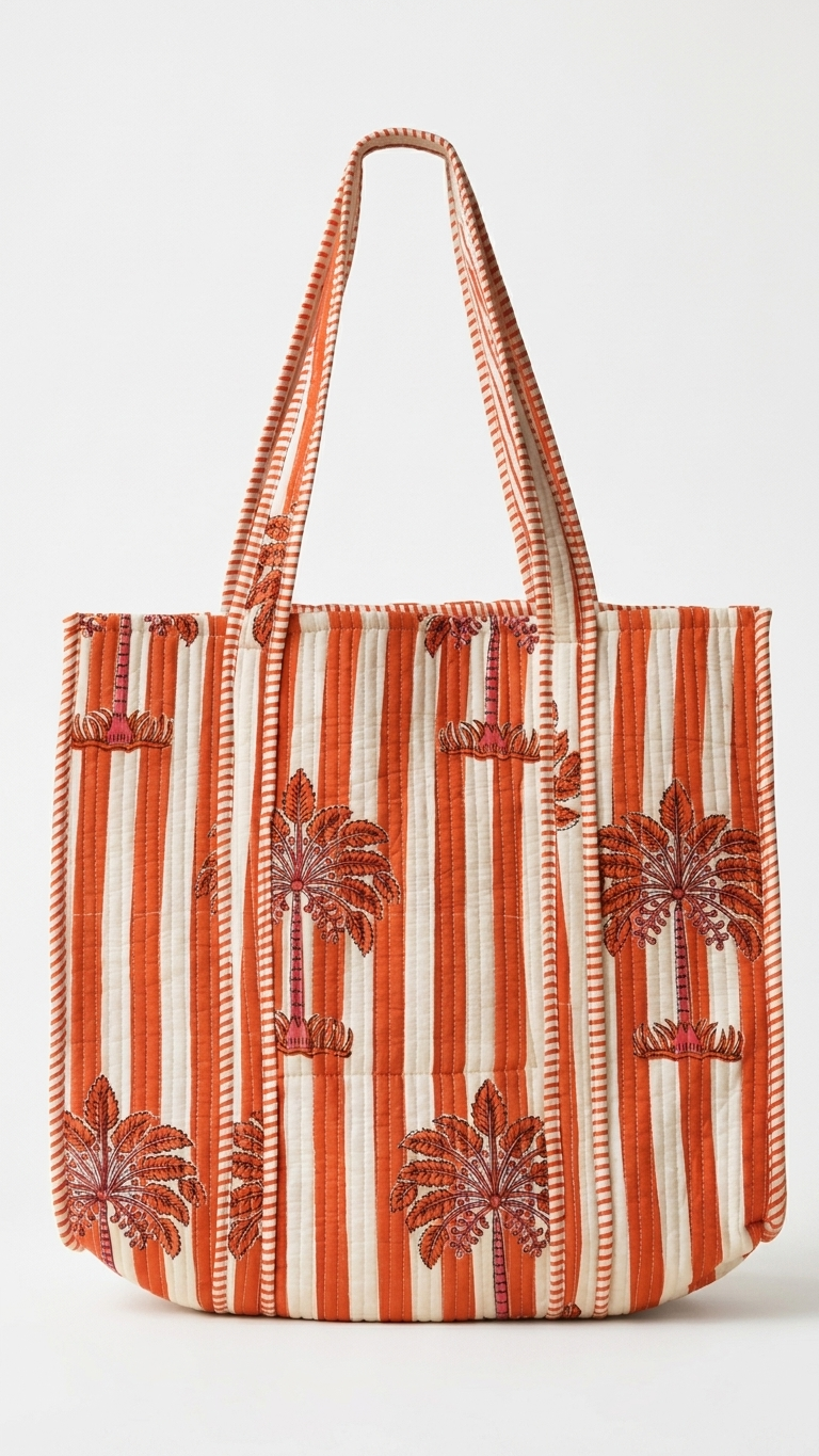 Hand Block Printed Cotton Quilted Tote Bag view 4