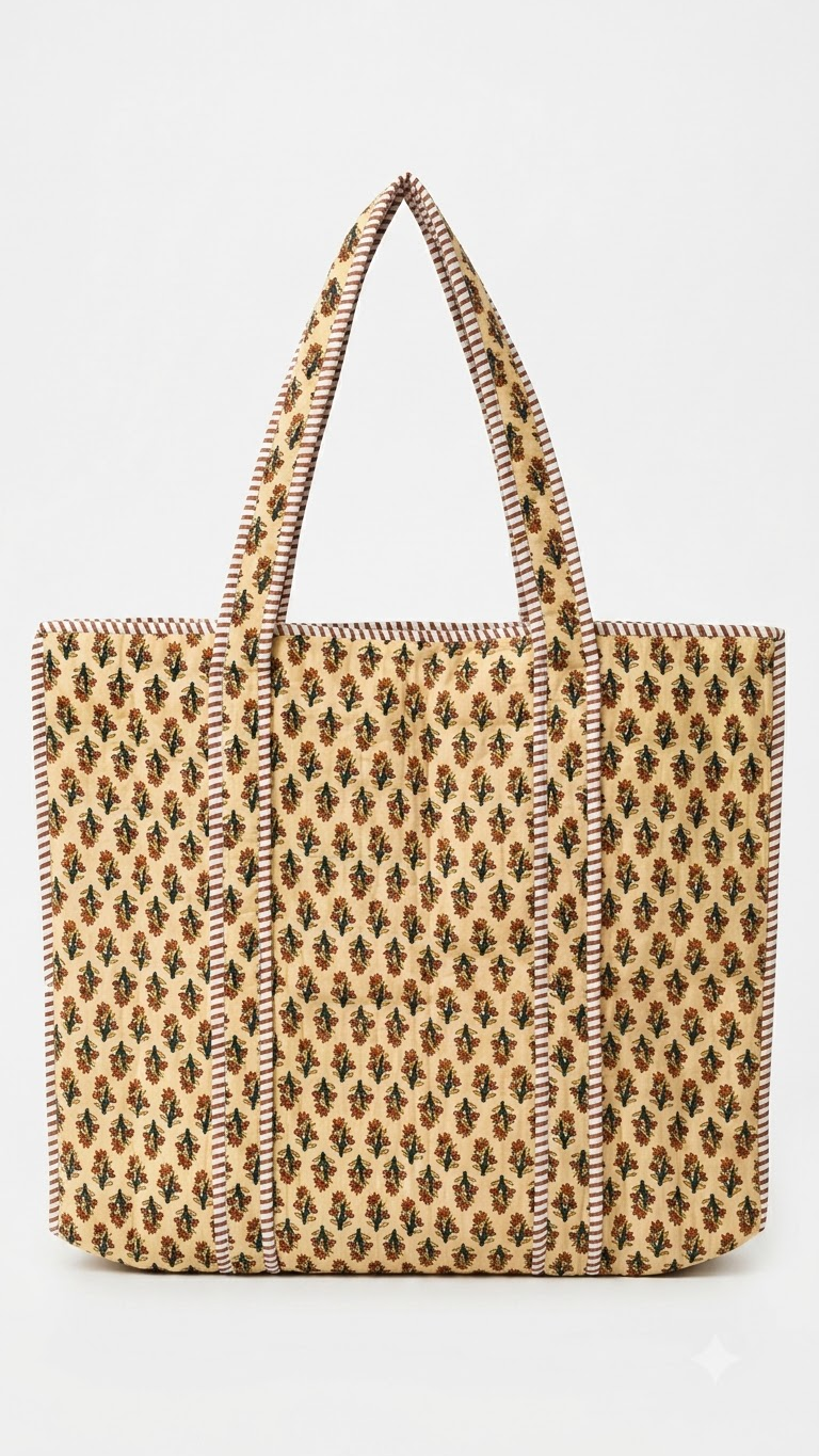 Hand Block Printed Cotton Quilted Tote Bag view 5
